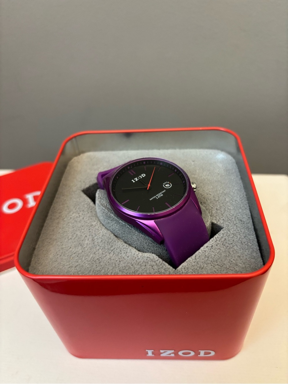 Izod Purple Watch with Black Dial and Red Second Hand
